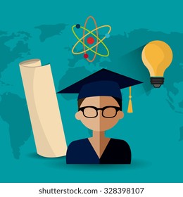 Student graduation design over blue background, vector illustration eps10