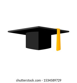 Student graduation hat isolated on white background. Square academic cap. Symbol of bachelor's and master's degree. Flat style vector illustration.