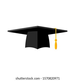 Student graduation hat isolated on white background. Square academic cap. Symbol of bachelor's and master's degree. Flat style vector illustration.