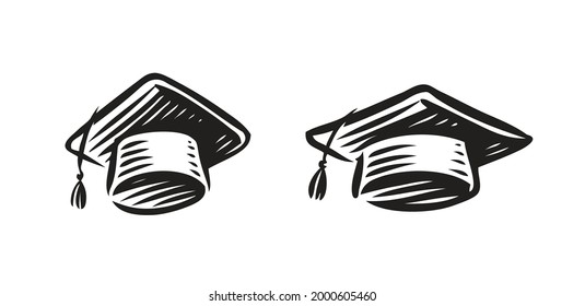 Student graduation hat symbol. High school, college icon