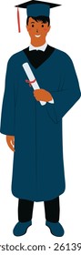 Student Graduation Illustration. Vector Character in Flat Design.