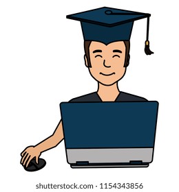 student graduation with laptop