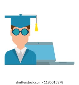 student graduation with laptop