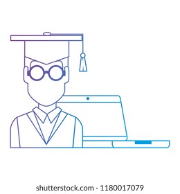 student graduation with laptop