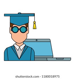 student graduation with laptop