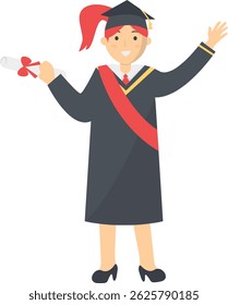 Student Graduation on the High School. Vector Illustration Isolated on White Background