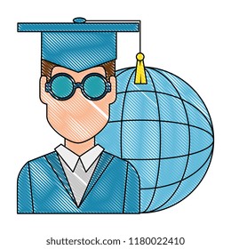 student graduation with planet