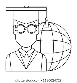 student graduation with planet