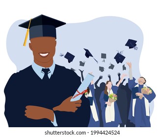 Student graduation set vector illustration. University female and male students graduate people isolated on white background. Adult education, male and female graduates concept.