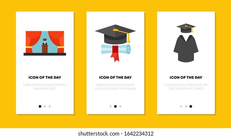 Student graduation thin flat icon set. School, university, diploma isolated vector sign pack. Education and development concept. Vector illustration symbol elements for web design and apps