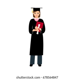 Student graduation vector illustration. University female student graduate isolated on white background
