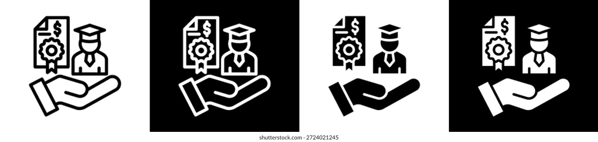 Student Grant Icon Set In Black And White Filled Style Collection