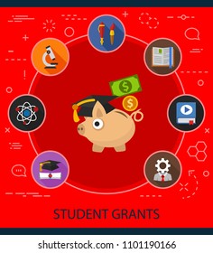 Student grants flat icons concept. Vector illustration. Element template for design.