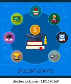Student grants flat icons concept. Vector illustration. Element template for design.
