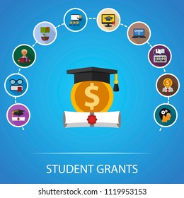 Student grants flat icons concept. Vector illustration. Element template for design.