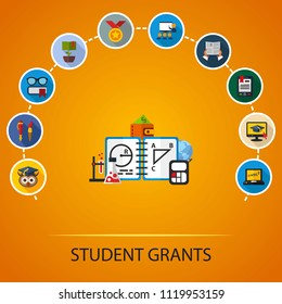 Student grants flat icons concept. Vector illustration. Element template for design.