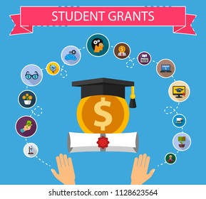 Student grants flat icons concept. Vector illustration. Element template for design.