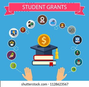 Student grants flat icons concept. Vector illustration. Element template for design.
