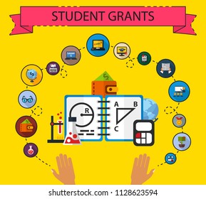Student grants flat icons concept. Vector illustration. Element template for design.