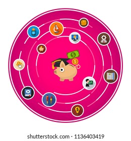 Student grants flat icons concept. Vector illustration. Element template for design.
