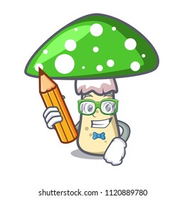 Student green amanita mushroom character cartoon