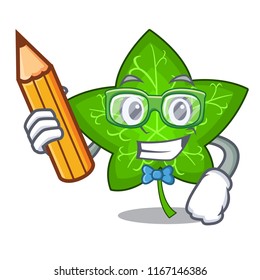 Student green ivy leaf on character cartoon