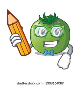 Student green tomato with the isolated cartoons