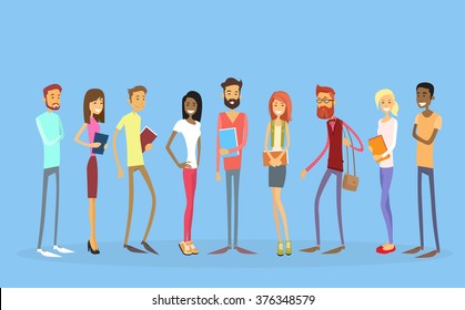 Student Group People Holding Books Education Flat Vector Illustration