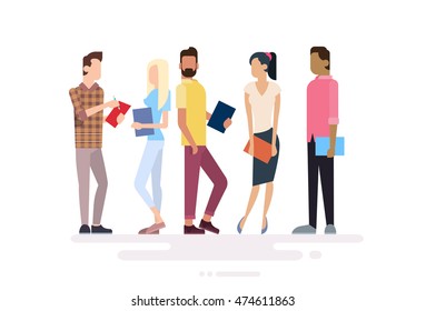 Student Group People Holding Books Education Flat Vector Illustration