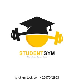 Gymnastikstudio mit Barbell Logo, Vektordesign. Geeignet für Bildung, Fitness und Studentensymbol