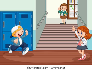 Student at the hallway illustration