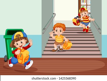 Student in the student hallway illustration