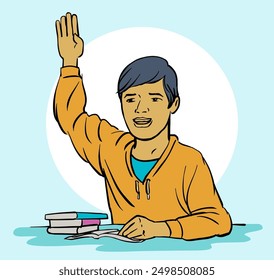 Student hands up at class illustration