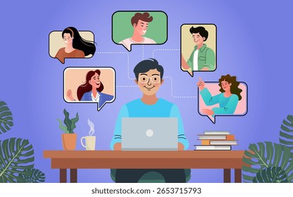 student happily reading a book on a laptop, symbolizing the joy and accessibility of online education and digital learning platforms.