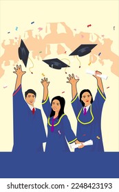 Student happy college graduates. Vector use in cards