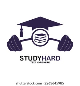 Student hard with barbell and pencil logo vector template. Suitable for education, fitness and student