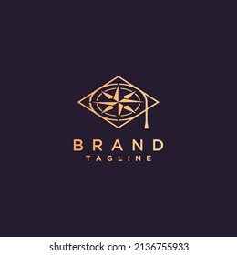 Diseño del logotipo del sombrero para estudiantes con brújula