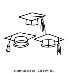 Student hat, Graduation cap doodle icon isolated on white background