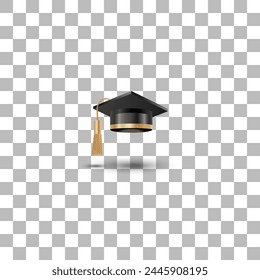 Student hat for graduation celebration. Hat on isolated background. University graduation concept. Holiday illustration. The element can be used for different purposes.