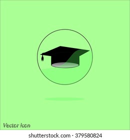 Student hat icon. Black. Vector illustration.