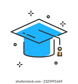 Icono de sombrero estudiantil. Icono vectorial de la línea de dibujo de la capa de graduación