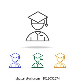 student in hat icons. Element of edecation for mobile concept and web apps. Thin line  icon for website design and development, app development. Premium multicolor icons on white background