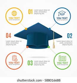 Student Hat Menu Infographic Option Banner Card Academic Caps Symbol Success Education. Vector illustration