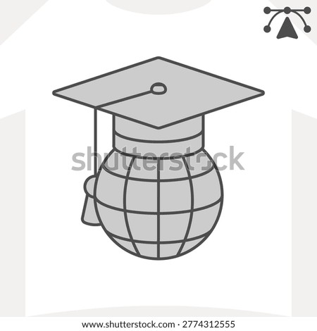 Student hat on globe isometric icon, aspiring minds concept. Vector graphics. Graduation cap and world, planet sign and editable stroke, outline style icon for mobile or web design