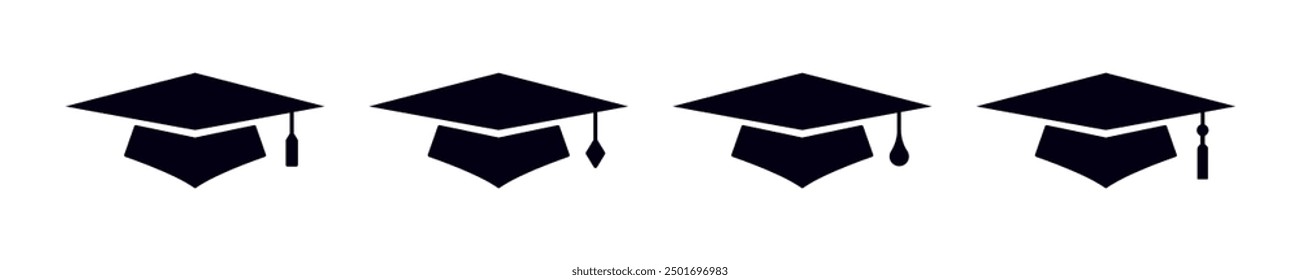 Student hat vector icon set. Graduation cap icons.