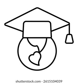 Student hat with world globe thin line icon, education concept. Vector graphics. Hat with planet sign on white background, linear style mobile or design