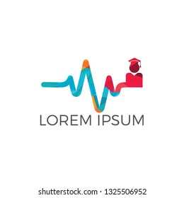 Student with heartbeat line icon vector. Healthcare Learning Symbol. Pulse Education Logo. Medicine Training Sign. 