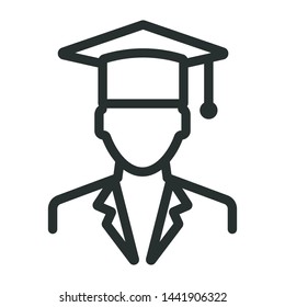 student and high school graduation cap - minimal line web icon. simple vector illustration. concept for infographic, website or app.
