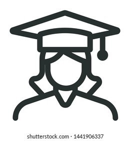 student and high school graduation cap - minimal line web icon. simple vector illustration. concept for infographic, website or app.