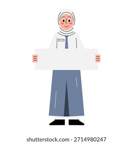 Student Holding Blank Poster. Classroom Scene Education Concept.